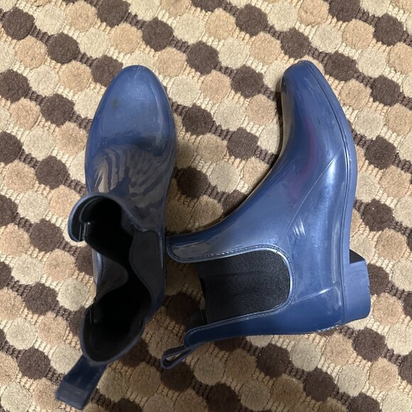 J. Crew Women's Chelsea Rain Boots Blue Rubber Pull On Ankle Top - Picture 6 of 11